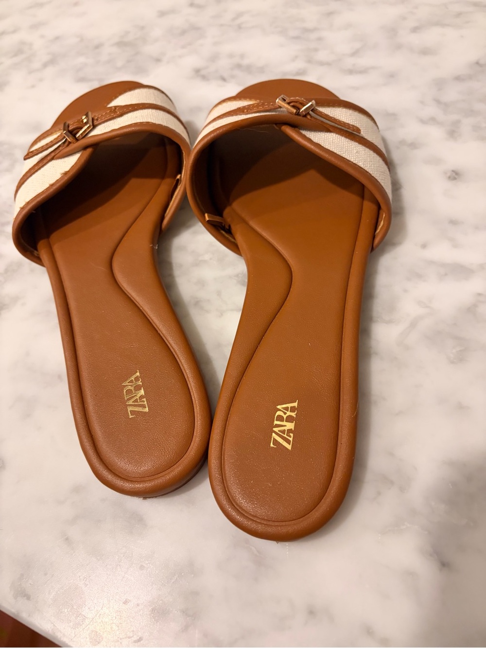 Zara Women's Tan and Cream Slide Sandals - Picture 2 of 4